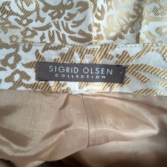 Sigrid Olsen Collection Womens Ivory Gold Jacquard Cropped Pants Formal Wear - Picture 3 of 8